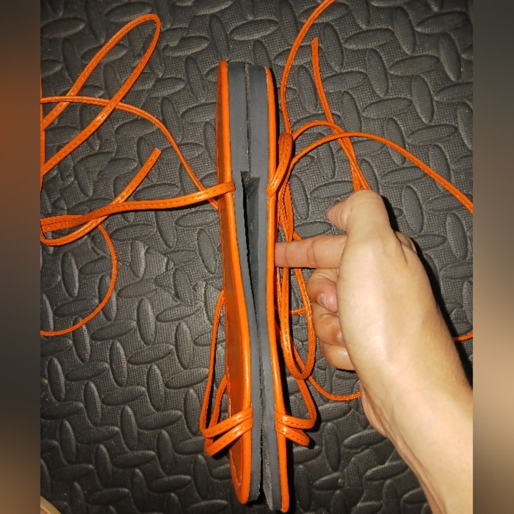 Women Orange Lace up flat sandals - Picture 4 of 8